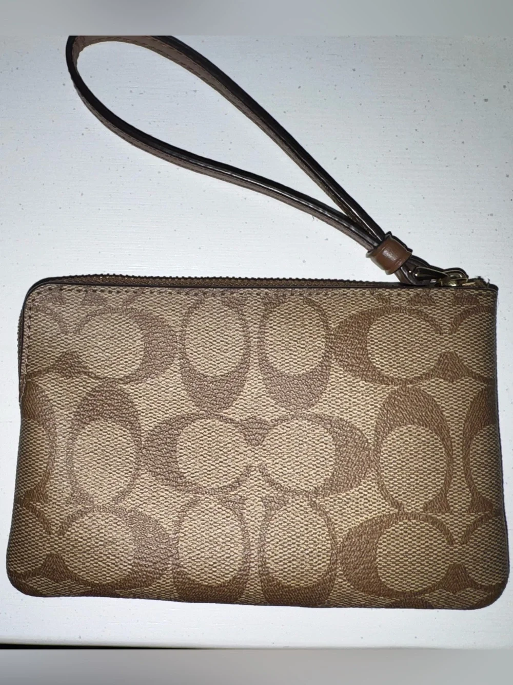 Coach Tan & Brown Signature Canvas Wristlet